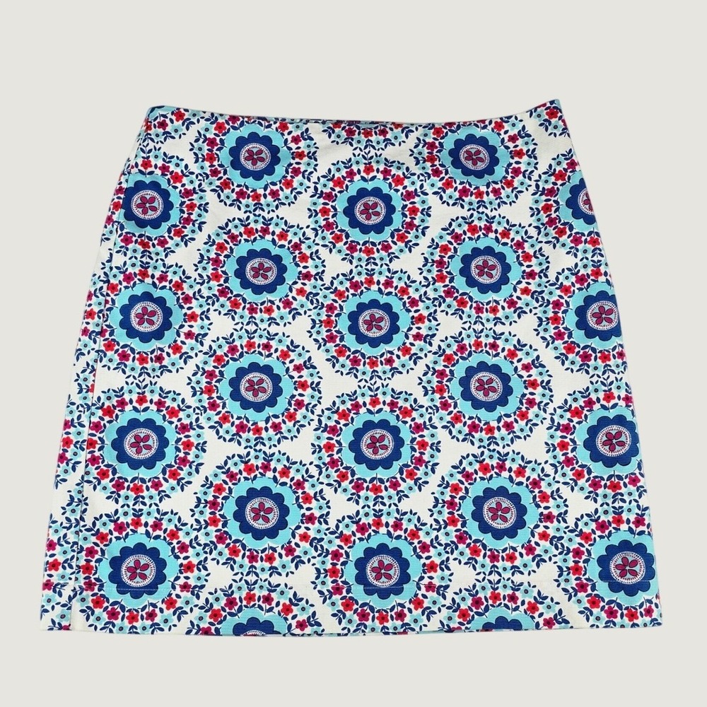 Talbots Floral Medallion Mini Skirt Womens 10 Blue Pink White Cotton Stretch